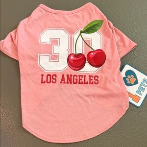 Charming Pink Dog Tee with Cherry Graphic
